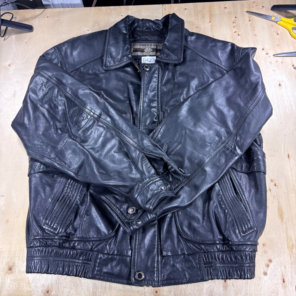 Members Only Mens M Black Genuine Leather Bomber Jacket Vintage Moto